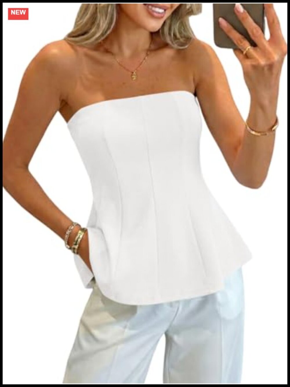 Strapless Peplum Tube Top Womens Ruffle Bandeau Summer Tank Sleeveless